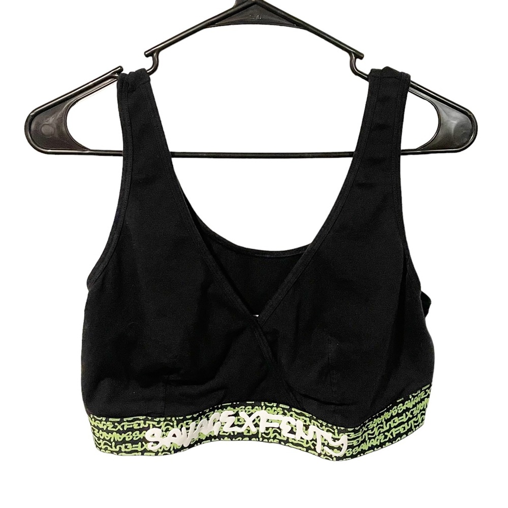 Savage x Fenty Plus Size 3X Green Banded Black Sports Bra Athletic Lounge
